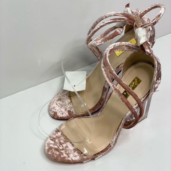 Qupid New New Pink/Clear Glitter Filled Velvet Heels - Picture 4 of 14